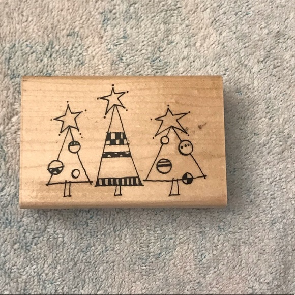 Three Christmas Tree/Ornaments Rubber Stamps Mounted on Wooden Blocks - Picture 5 of 6